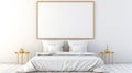 Simplistic Cartoon Style: Large Gilt Frame On White Bed With Golden Pillows