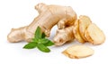 Fresh root ginger with leaf mint