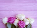Fresh roses frame wooden background romantic romance Royalty Free Stock Photo