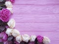 Fresh roses frame wooden background spring romantic romance Royalty Free Stock Photo