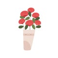 Fresh roses in vase. Flower bouquet with blossomed gorgeous buds. Cut blooms of floral plant. Elegant lush bunch with