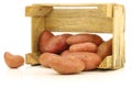 Fresh roseval potatoes ina wooden box Royalty Free Stock Photo