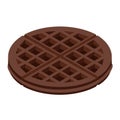 Fresh round chocolate belgium waffle isolated on white background isometric view.