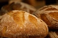 Fresh round rye bread with crispy crust. Close-up, selective focus Royalty Free Stock Photo