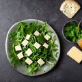 Fresh ruccola salad with cheese with bread Royalty Free Stock Photo
