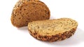 Fresh rye bread cut into pieces. White background. Bread with bran and seeds Royalty Free Stock Photo