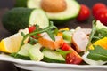 Fresh salad with chicken, tomatoes, rucola and avocado