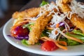 Fresh salad with crispy fried crab stick