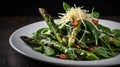 Delicious Asparagus and Spinach Salad with Cherry Tomatoes and Shredded Parmesan Cheese Royalty Free Stock Photo