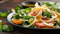 Fresh salad with fennel, orange, grapefruit, spinach and cashew nuts. healthy food. Royalty Free Stock Photo