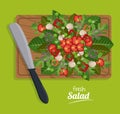 Fresh salad food leaves vegetables table wooden knife