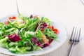 Fresh organic super food salad on white plate with fork on side Royalty Free Stock Photo