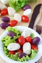 Fresh salad of heart of palm (palmito), cherry tomatos, olives Royalty Free Stock Photo