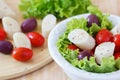 Fresh salad of heart of palm (palmito), cherry tomatos, olives Royalty Free Stock Photo