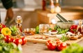 Fresh salad ingredients with herbs and olive oil Royalty Free Stock Photo