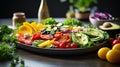 Fresh Salad Ingredients on wooden table