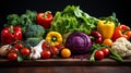 Fresh Salad Ingredients on wooden table