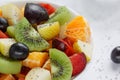 Fresh salad from kiwi, oranges, plums and other fruits close up. Healthy lifestyle. Royalty Free Stock Photo