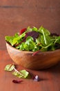 Fresh salad leaves in bowl: spinach, mangold, ruccola