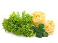 Fresh salad, lettuce leaves and macaroni Royalty Free Stock Photo