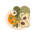 Fresh salad made of organic vegetables. Healthy food. Appetizing dish for dinner. Flat vector icon with texture