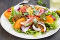 Fresh Salad Meal with Tomatoes,Lettuce,Peppers, Onion and Grille Royalty Free Stock Photo