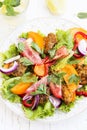 Fresh Salad Meal with Tomatoes,Lettuce,Peppers, Onion and Grille Royalty Free Stock Photo