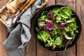 Fresh salad mix of baby spinach, arugula leaves, basil and chard Royalty Free Stock Photo