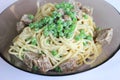 Fresh salad of noodles with peas and meat Royalty Free Stock Photo