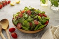 Fresh salad plate mixed greens and tomatoes bowl bright. Healthy food. Vegetarian food