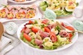 Fresh salad with quail eggs and prosciutto ham for Easter breakfast Royalty Free Stock Photo