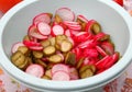 A fresh salad red radish with green cucumber Royalty Free Stock Photo