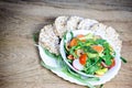 Fresh salad and rice galettes - closeup