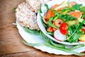 Fresh salad and rice galettes (rice cakes)