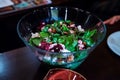 Fresh salad with spinach, beetroot and cheese