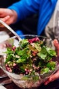 Fresh salad with spinach, beetroot and cheese