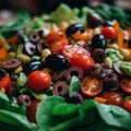 Fresh salad with tomatoes and mixed greens arugula, mesclun, mache