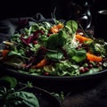 Fresh salad with tomatoes and mixed greens arugula, mesclun, mache