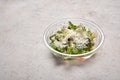 Fresh salad of fresh vegetables with cheese in transparent plastic container Royalty Free Stock Photo