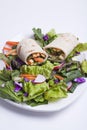 Fresh salad and veggie wrap.