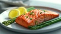 Fresh Salmon With Asparagus and Lemon Wedges