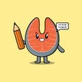 Fresh salmon cartoon clever student with pencil