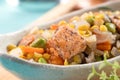 Fresh salmon cube with stir-fried mixed vegetables