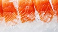Fresh salmon fillet on ice. Red tasty fish meat. Seafood background. Generative AI Royalty Free Stock Photo