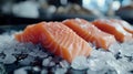 Fresh Salmon Fillets on Ice.AI generated image Royalty Free Stock Photo