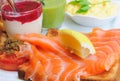 Fresh Salmon with lemon and bread Royalty Free Stock Photo