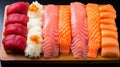 Fresh Salmon, Lemon, and Ginger Slices Arranged on Dish - Sushi Ingredients Close-up Royalty Free Stock Photo