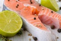 Fresh salmon with lime, pepper and thyme Royalty Free Stock Photo