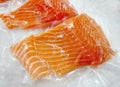 Fresh salmon in packing on ice.