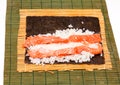 Fresh salmon with rice on nori algae Royalty Free Stock Photo